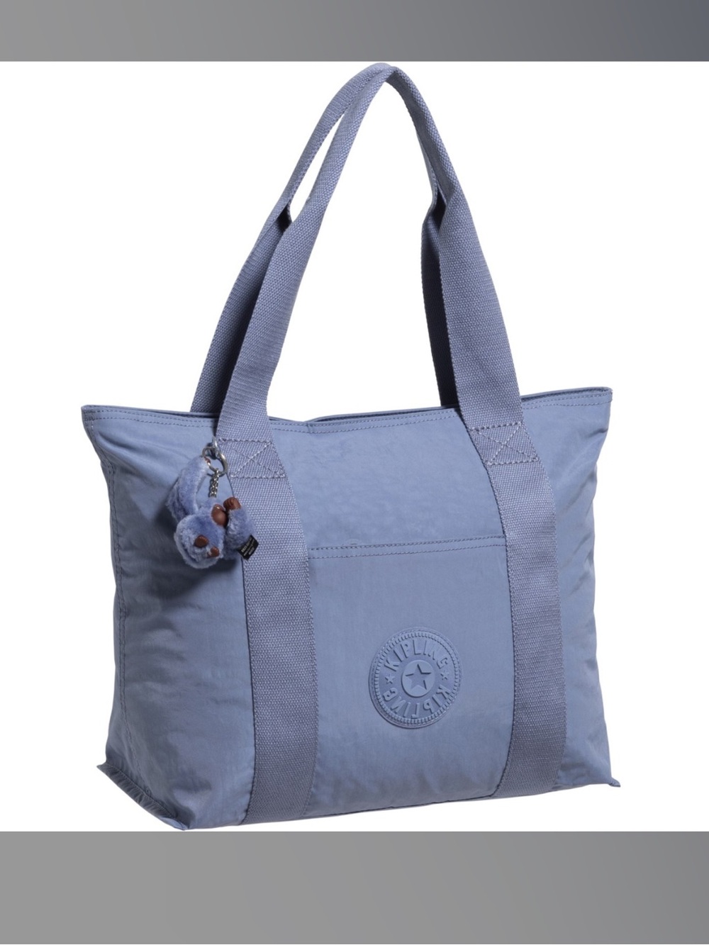 Kipling ERA Slate Blue Canvas Tote with Monkey Keychain - Picture 9 of 12